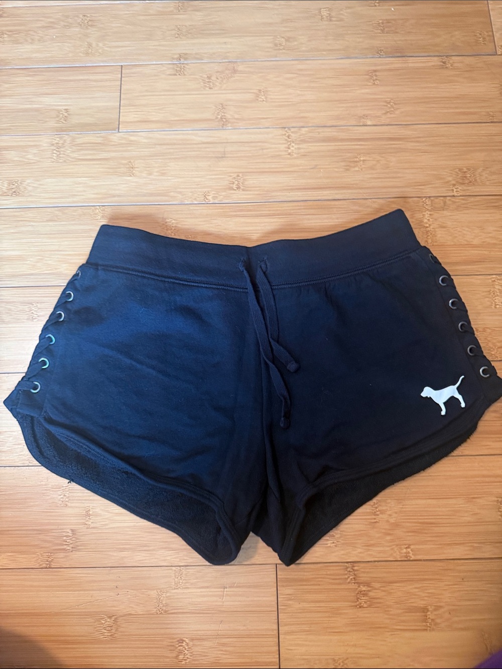 PINK Victoria's Secret Black Lace-Up Side Logo Lounge Shorts